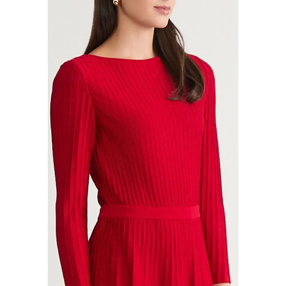Ming Wang Fit-N-Flare Tonal Stitch Knit midi Dress red sz small $275